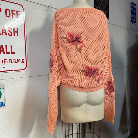 Pilcro x Anthropologie Floral Peach Open-Knit Sweater - Picture 9 of 11